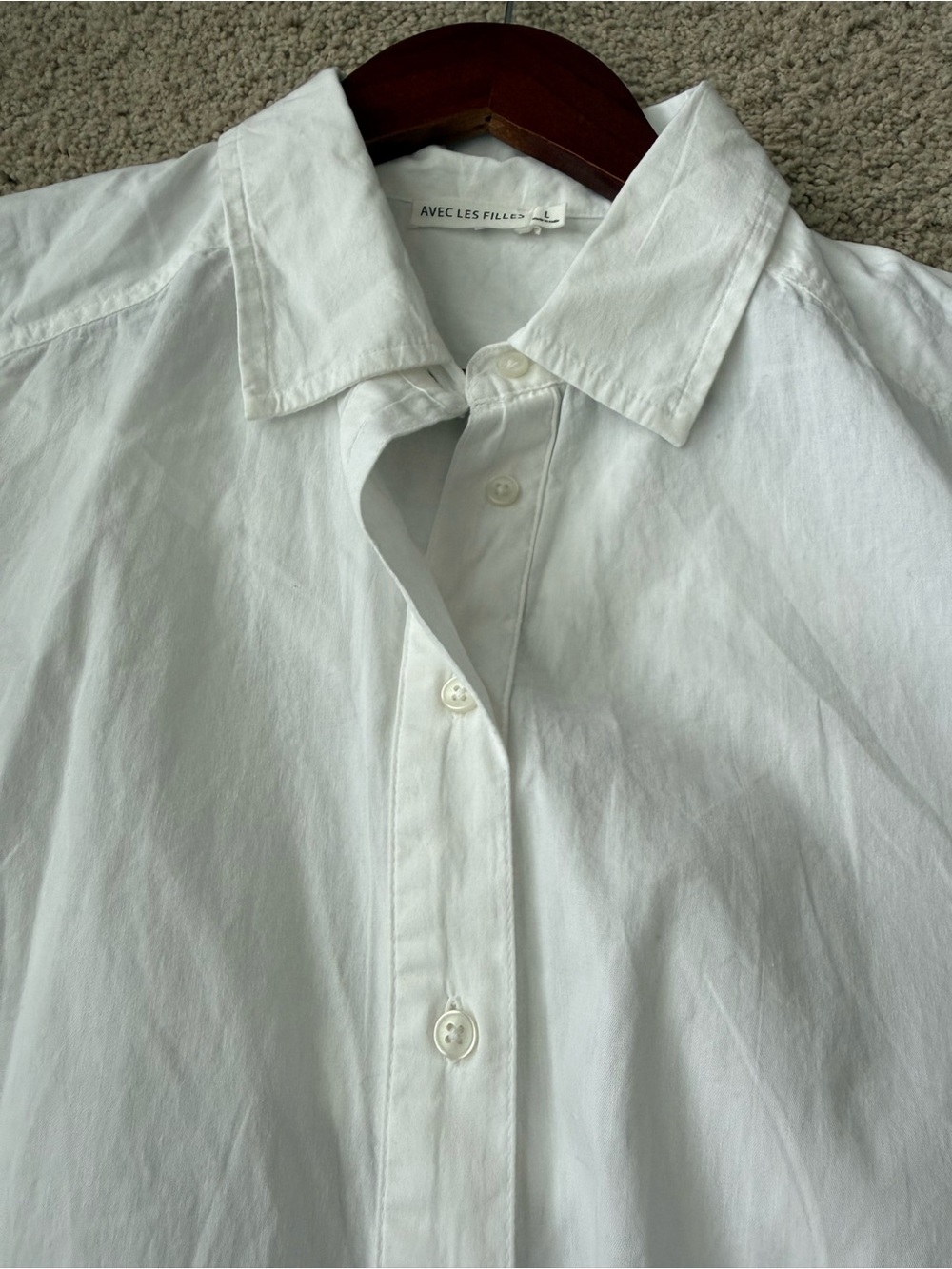 Avec Les Filles 100% Cotton White Button-Down Longline Peplum Shirt Size: L - Picture 6 of 13